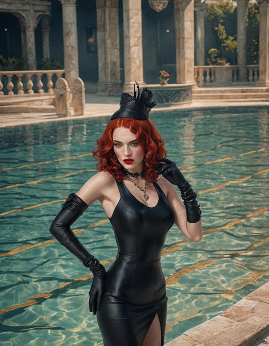 Glamorous Woman in Pool: Detailed Matte Painting