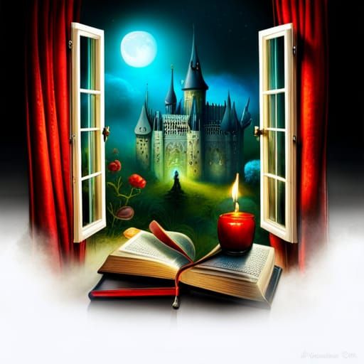 Magical Kingdom Seen Through Window: Gothic Painting