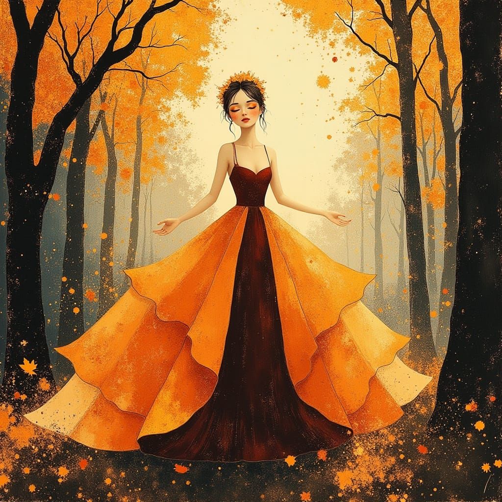 Woman in a large, billowing hoop skirt gown adorned with lon...