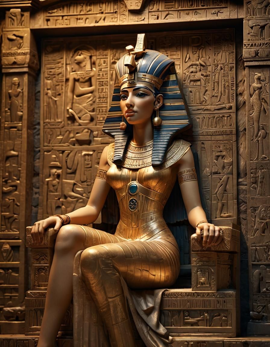 Jade sculpture  of Cleopatra sitting on an egyptian throne