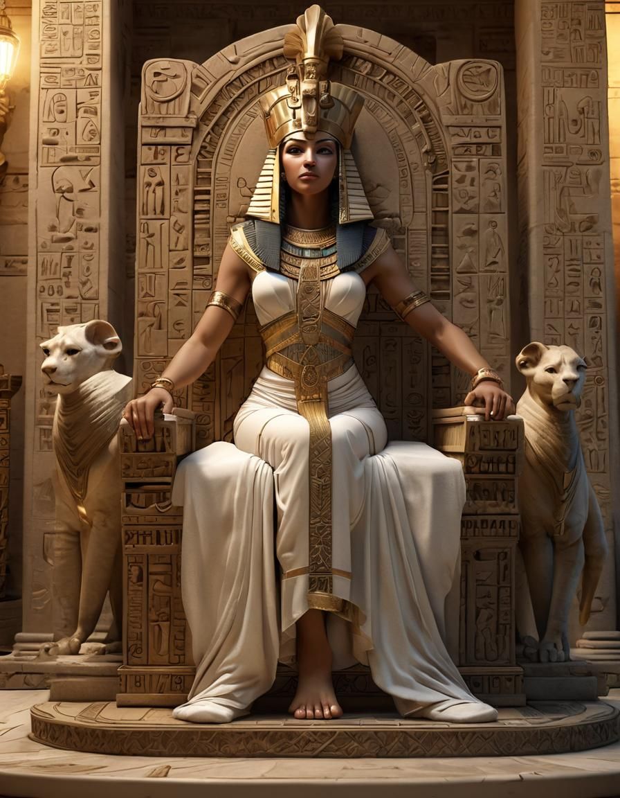 Sculpture of   Cleopatra sitting on a  throne