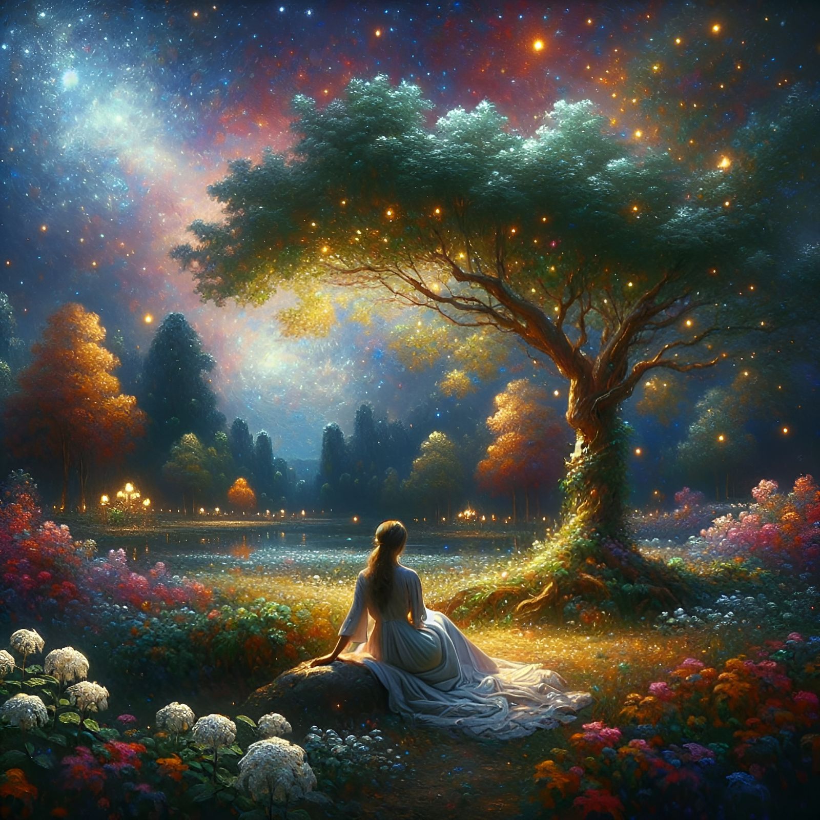 Woman Under Starry Night, Digital Art