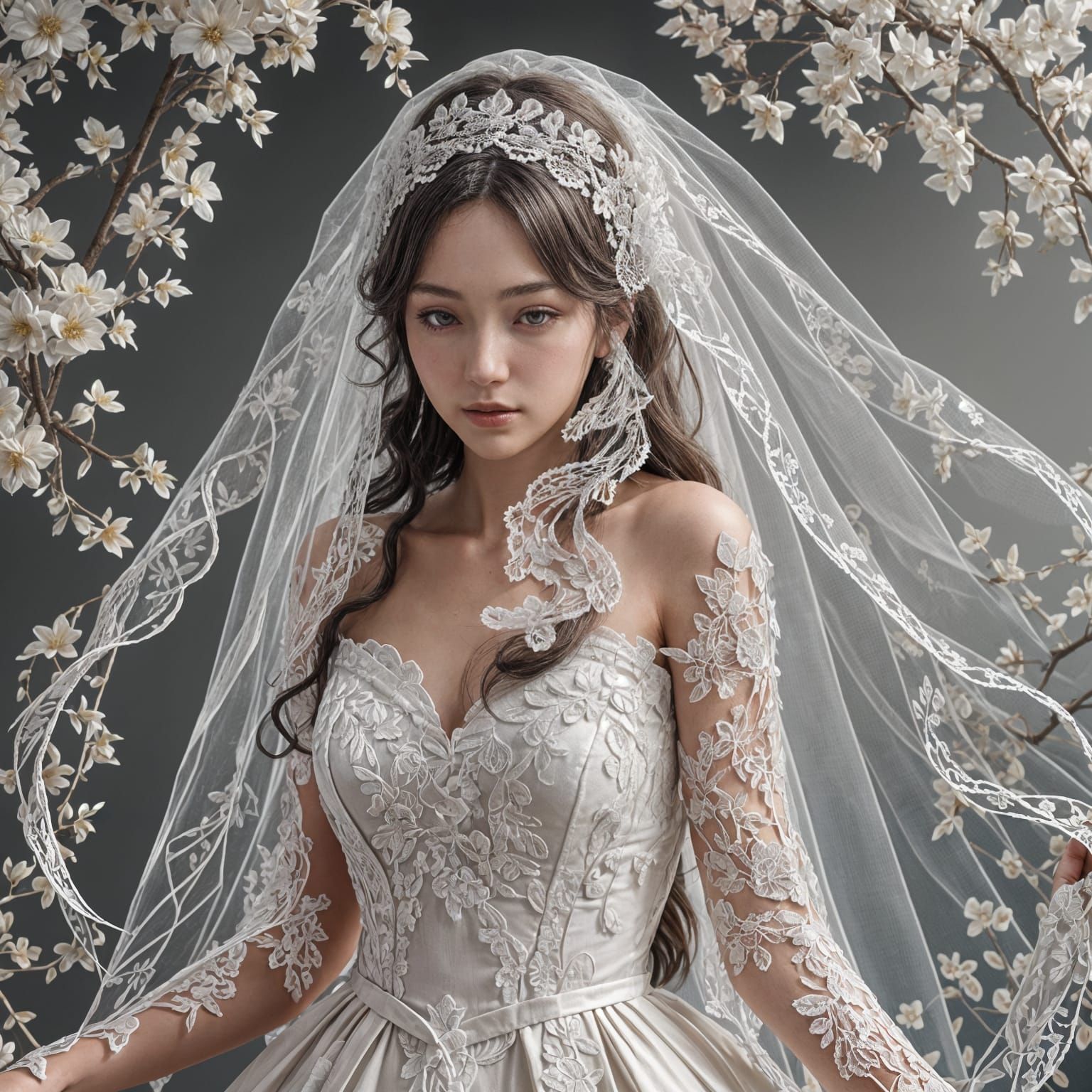 Paper Lace Bridal Veil in Anime Style