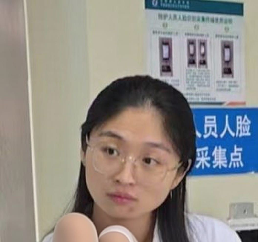 Woman Puts On Flesh-Colored Stockings