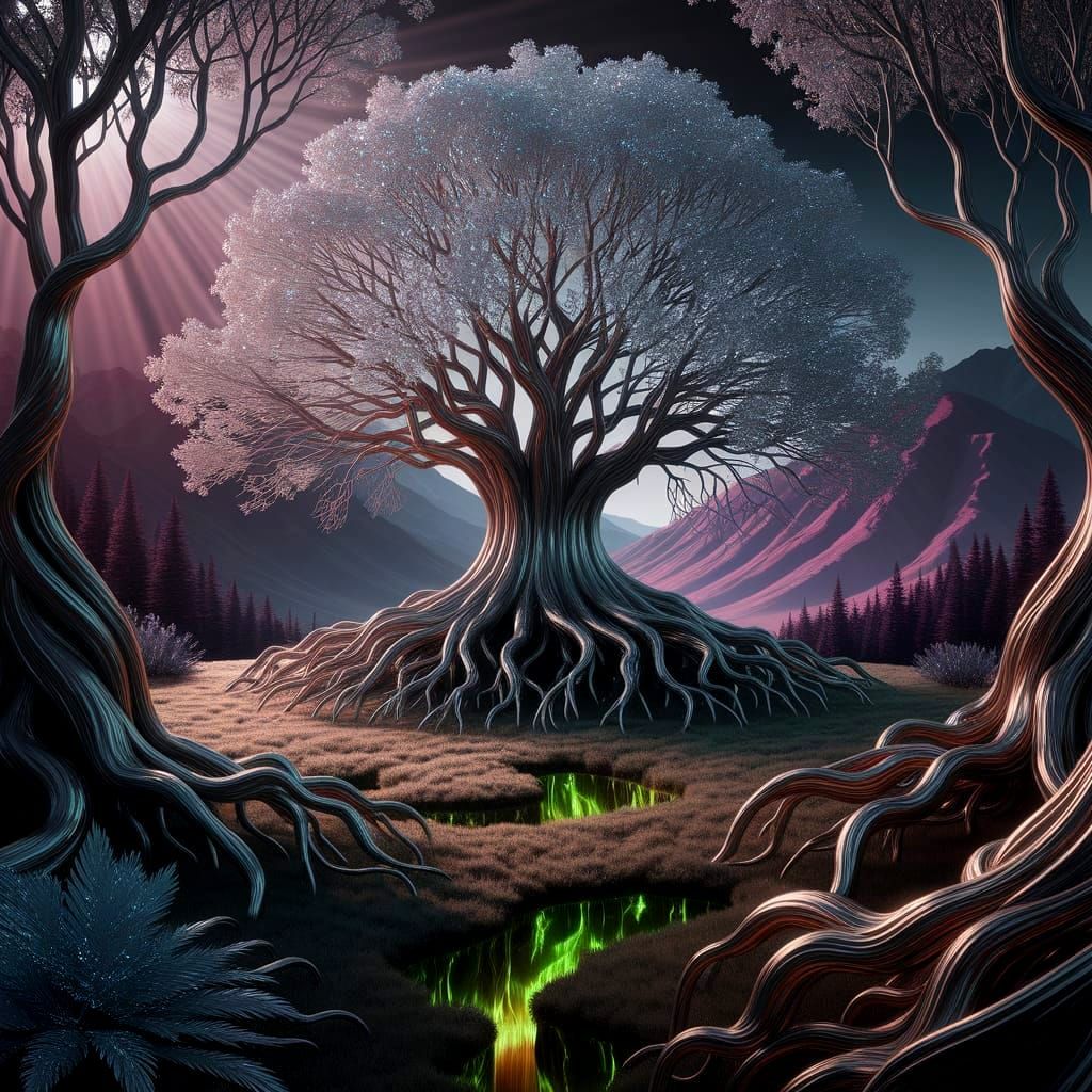 Majestic Metallic Tree with Molten Gold Roots