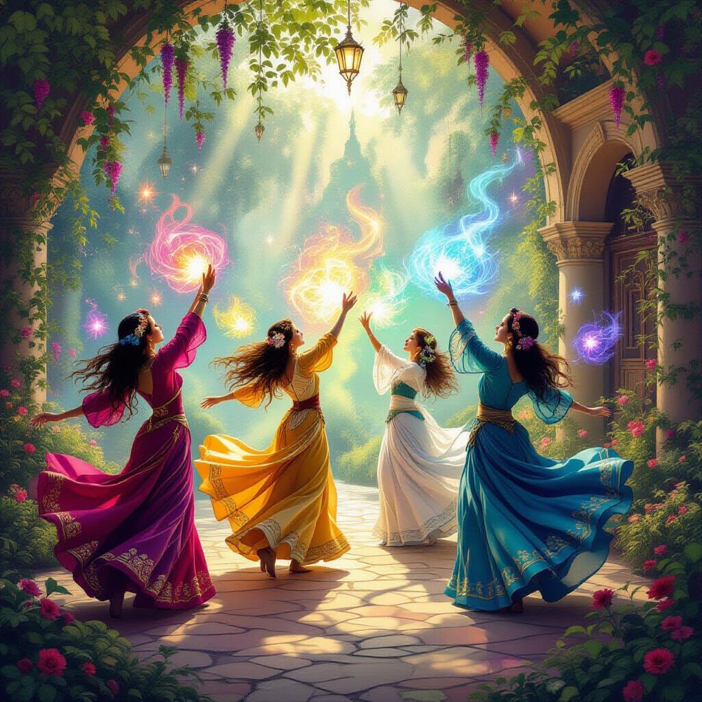Enchanted Painters Creating Magical Art in Dreamlike Style