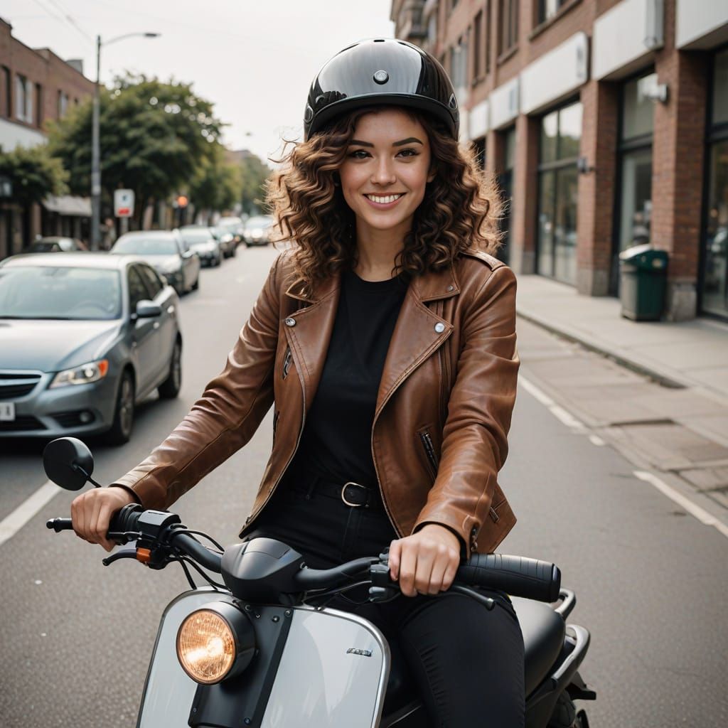Sultry Woman Cruises Electric Scooter in Edgy Streetwear Sty...