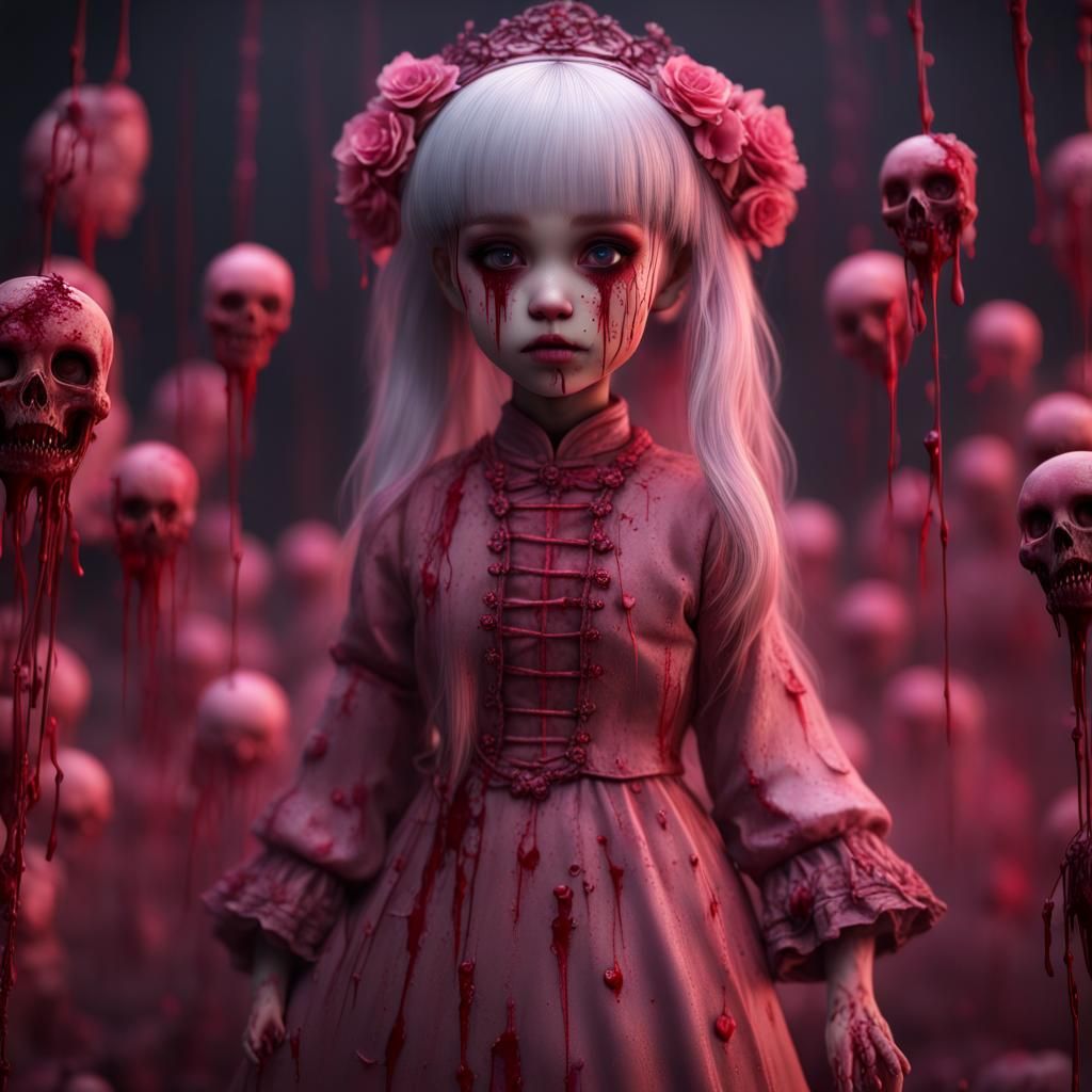 Creepy China Doll in Dark Fantasycore Horror
