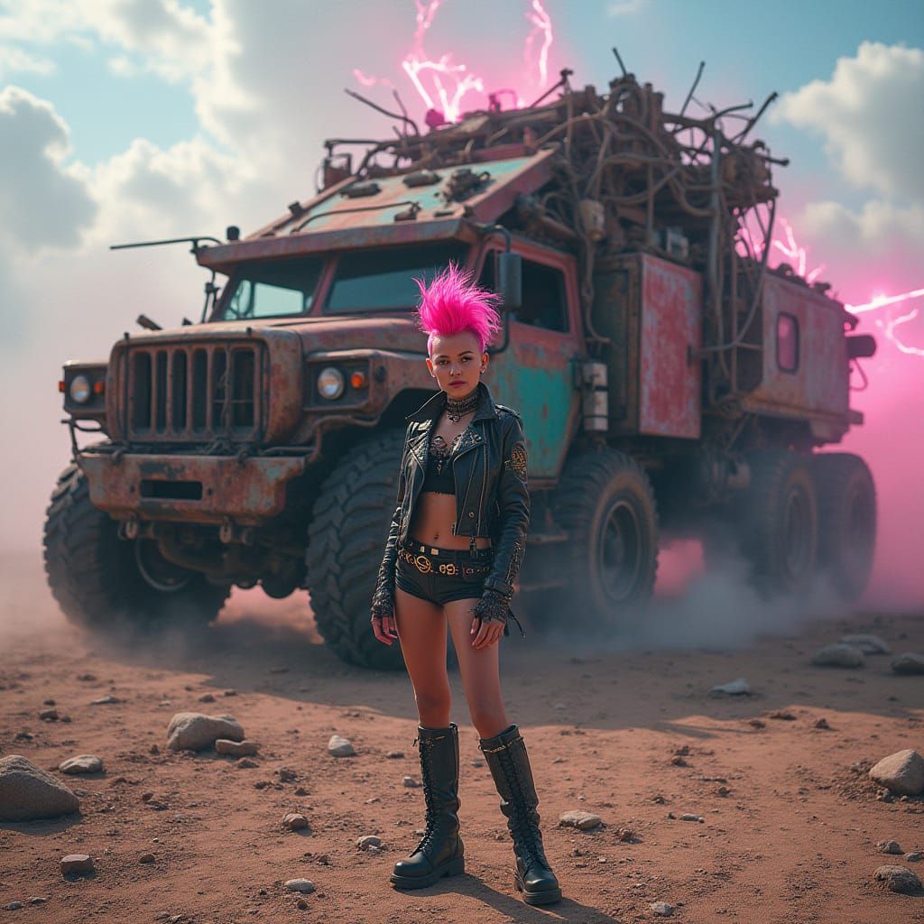 Atomic Punk Girl and Scavenged Vehicle