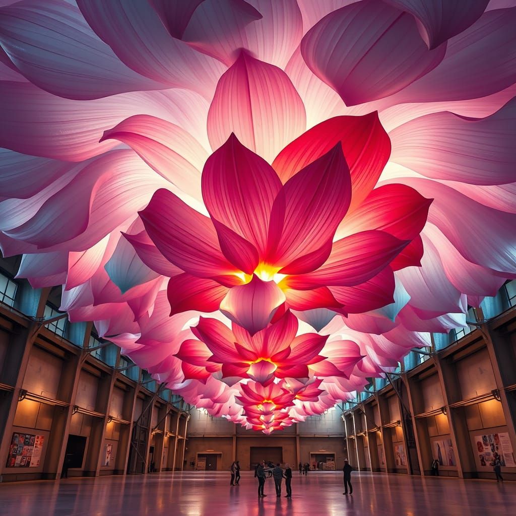 Biomorphic Flower Chandeliers in Industrial Space