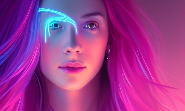Neon Haired Woman Portrait in Hyperdetailed Style