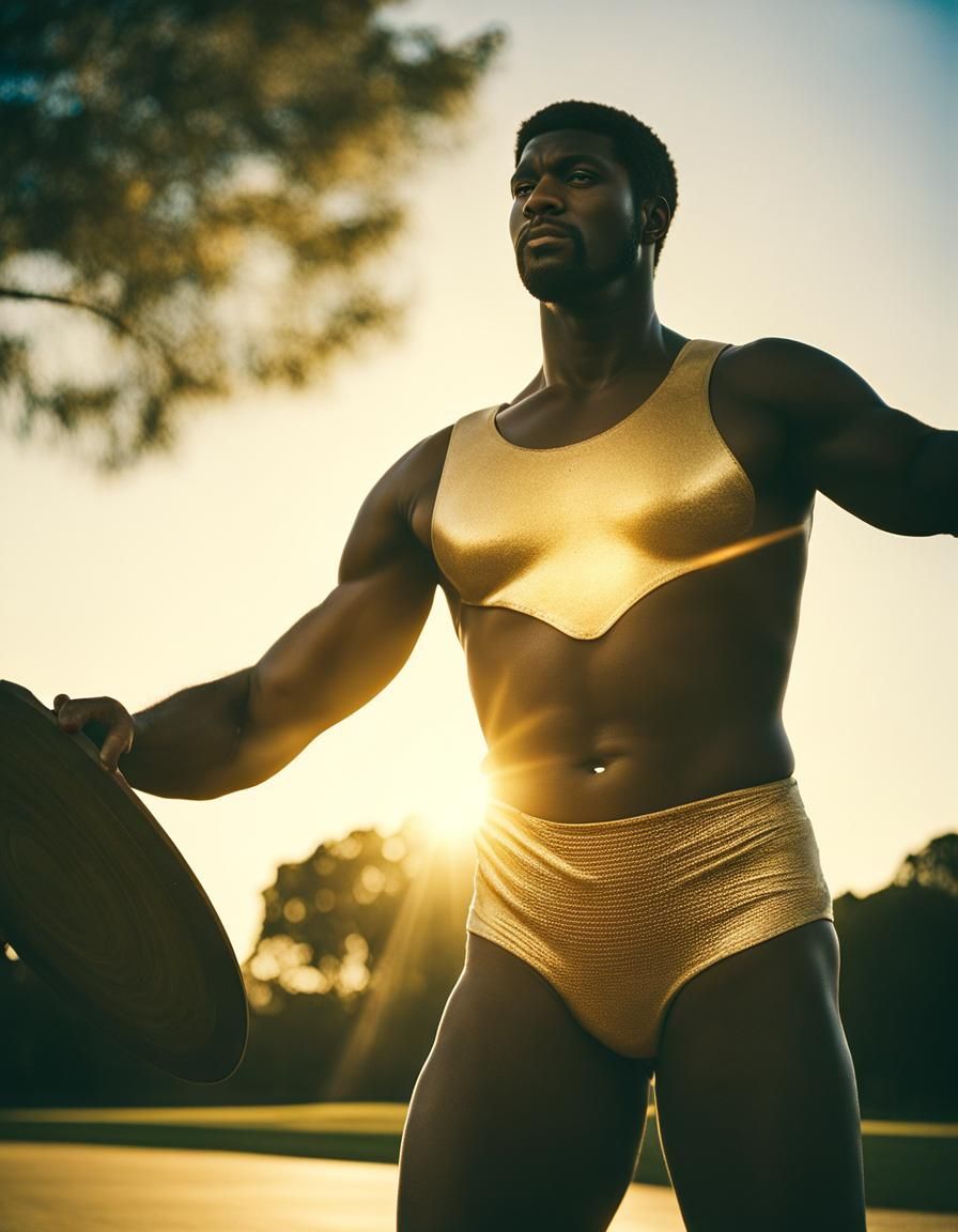 Classic Discus Thrower in Golden Hour Polaroid Style