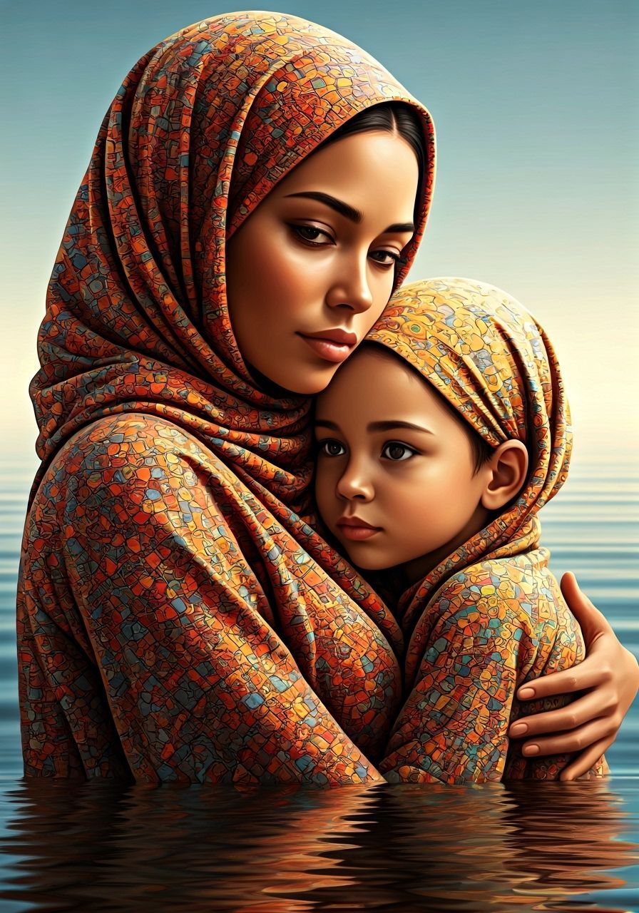 Mother and Child in Mosaic Garments