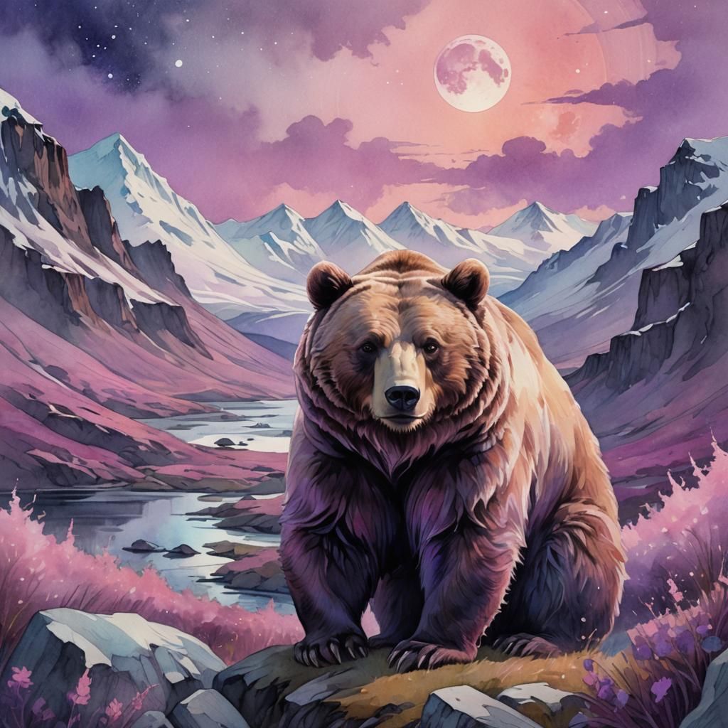 Fantasy Bear in Iceland, Alphonse Mucha Style