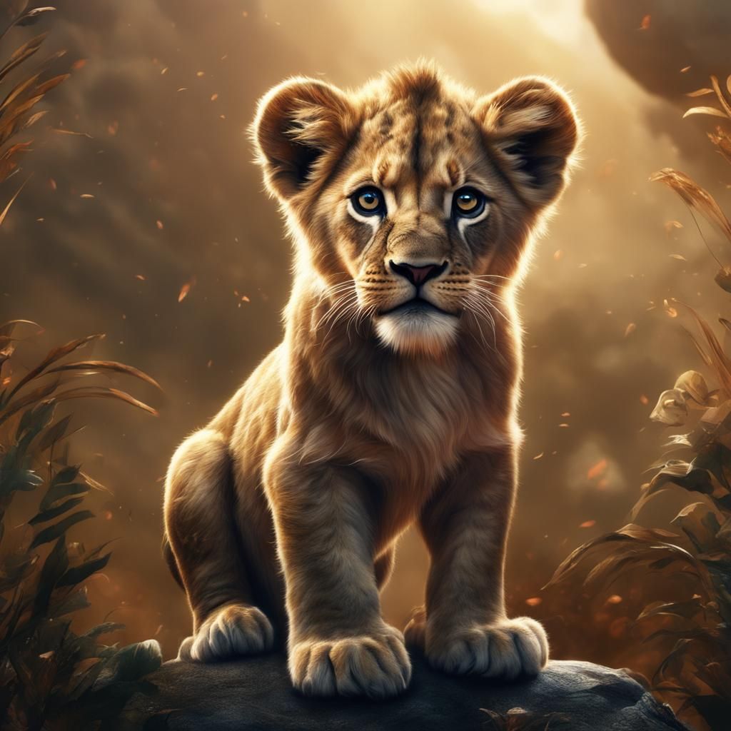 Adorable Baby Lion Cub in Digital Painting