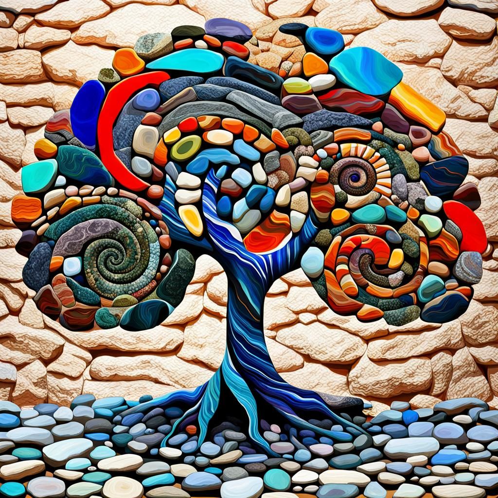 Colorful Swirl Tree Made of Stacked Stones