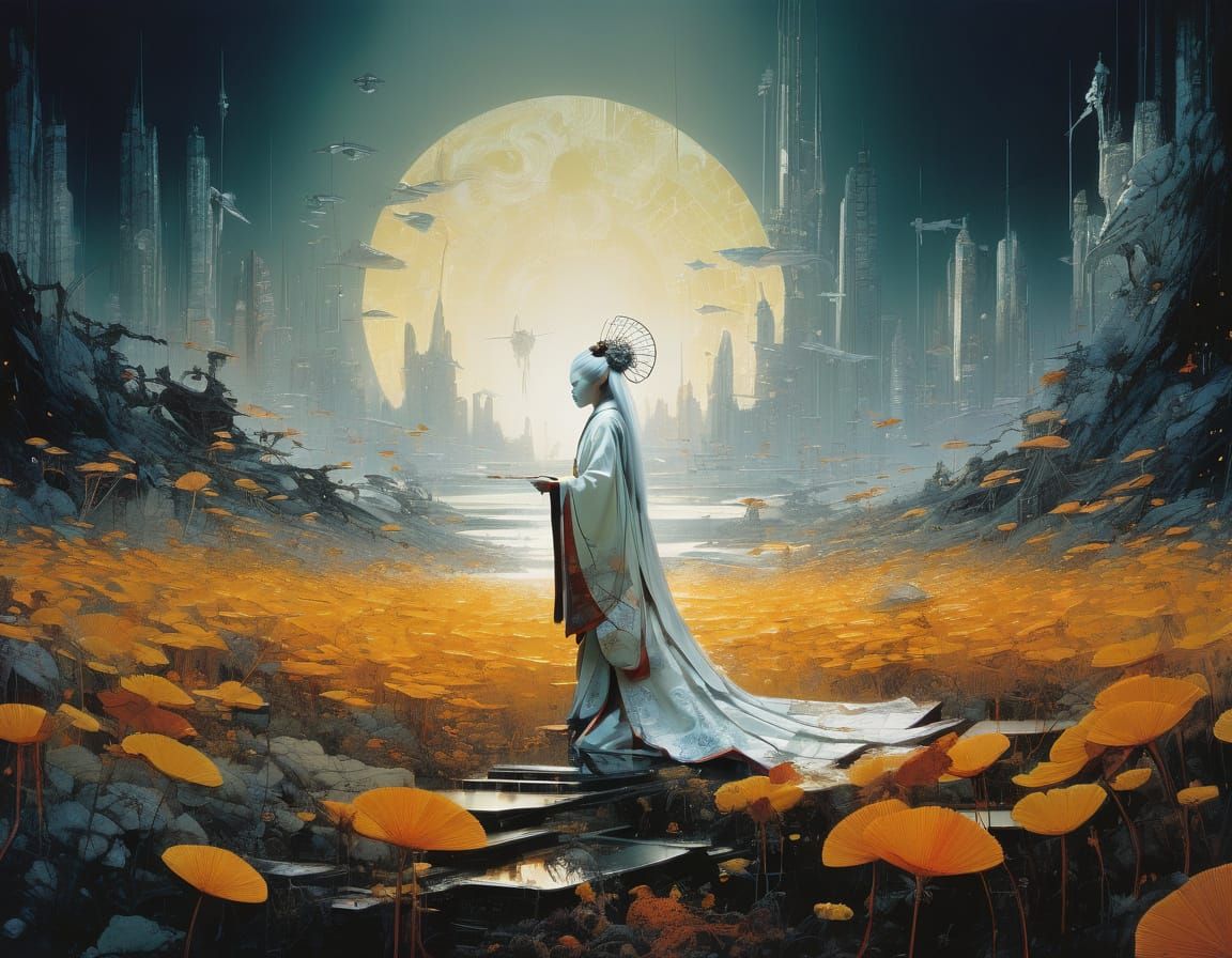 Otherworldly Fairy Portrait in Mixed Media Style