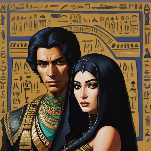Egyptian Woman and Panther: A Gouache Painting