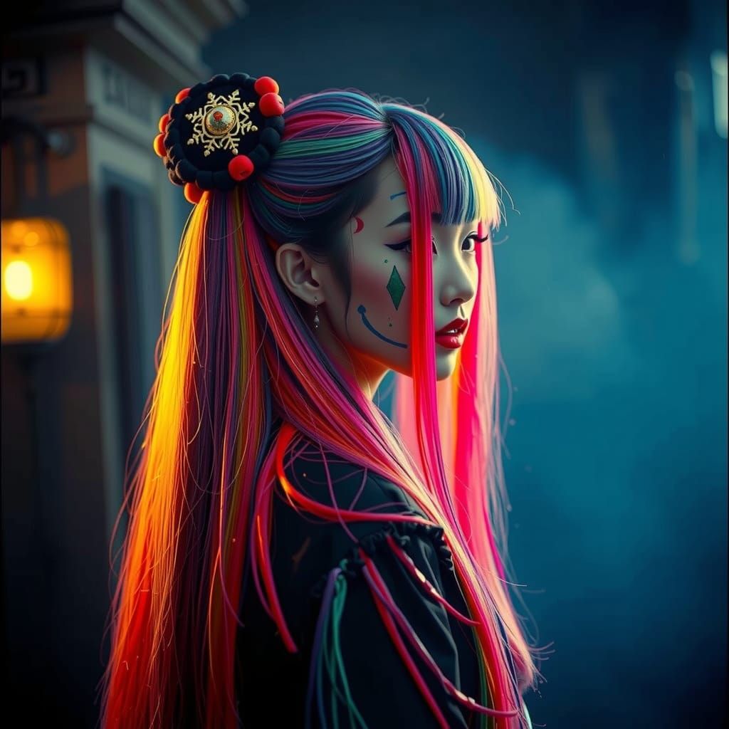 Chinese Female Clown Portrait in Splash Art Style