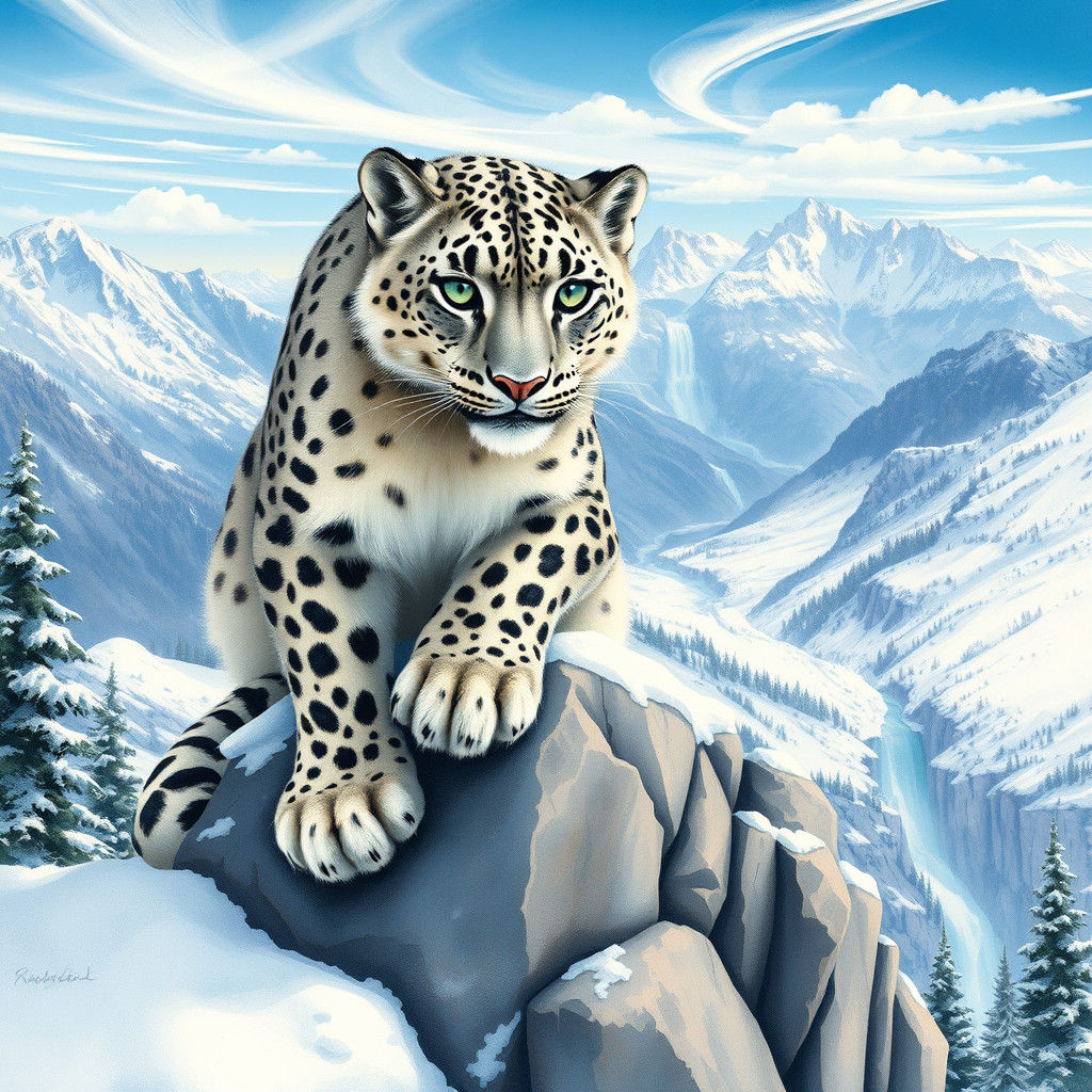 Regal Snow Leopard in Winter Wonderland