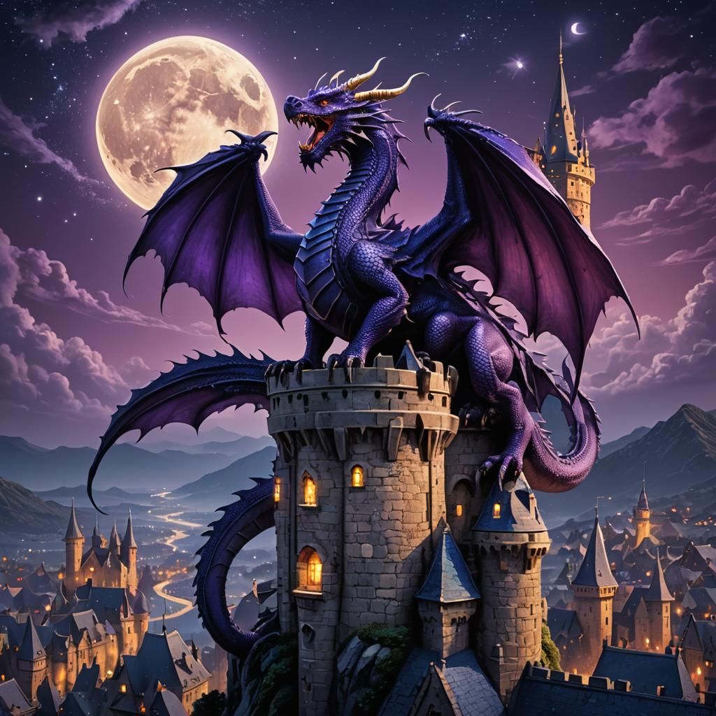 Purple Dragon Guardian Watching Over Village