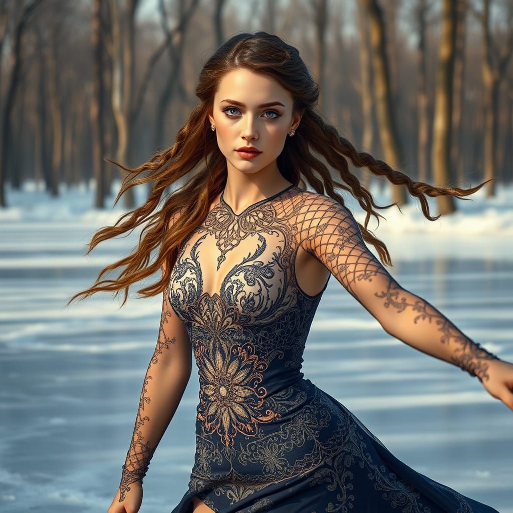 Surreal Dutch Winter Scene with Hyperrealistic Woman Speed S...