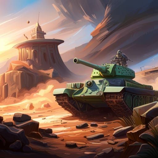 Epic Tank Battle in Hyperrealistic Splash Art Style