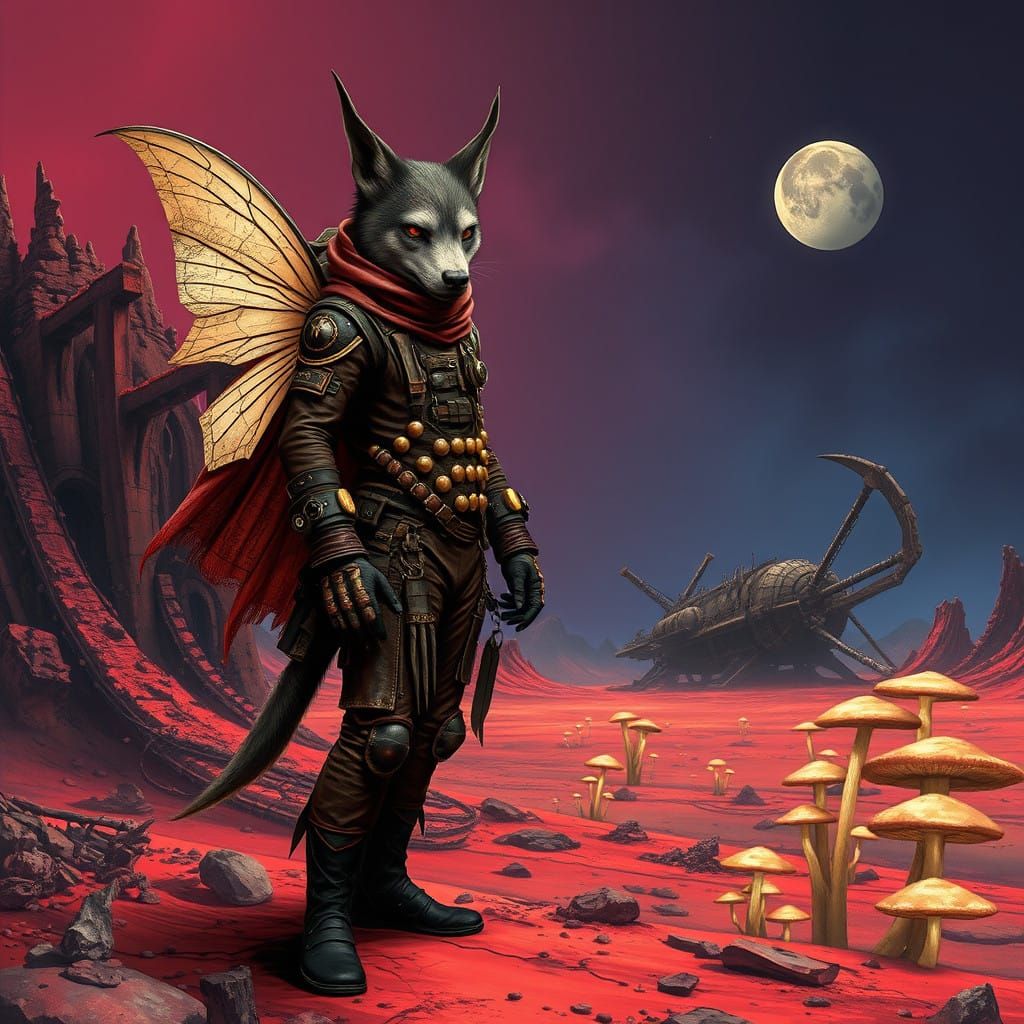 Dark Fantasy Space Heroine in Industrial Futurist Style