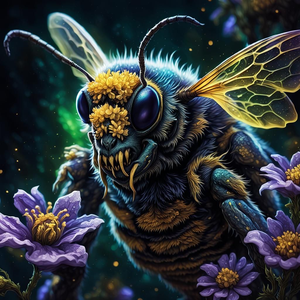 Grotesque Honey Bee in Dark Fantasy Style