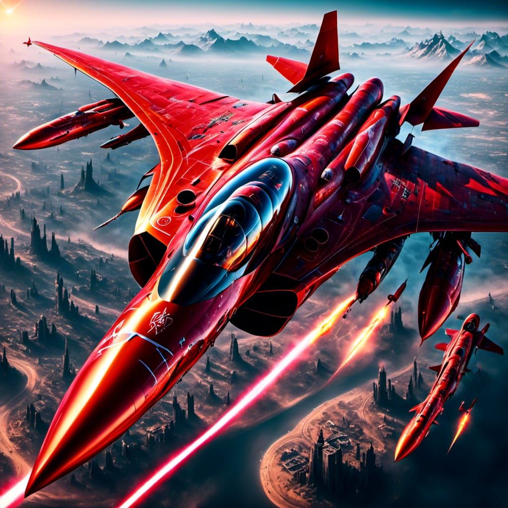 Futuristic Fighter Jet with Glowing Runes in Flight