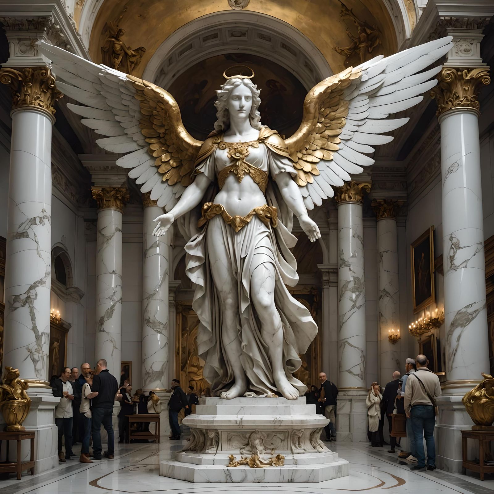 Carrara Marble Statue of the Angle Israfel, the Bringer of Judgment