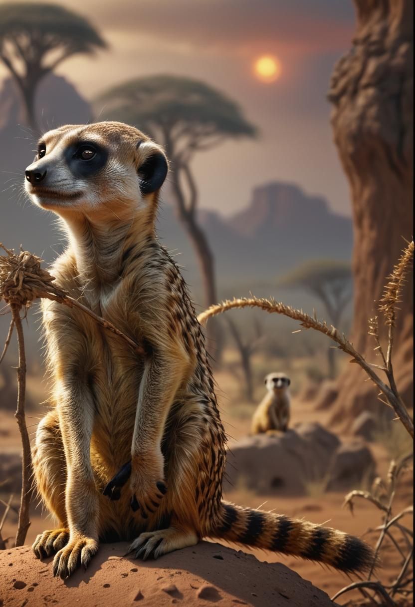 Meerkat in the African Desert Landscape