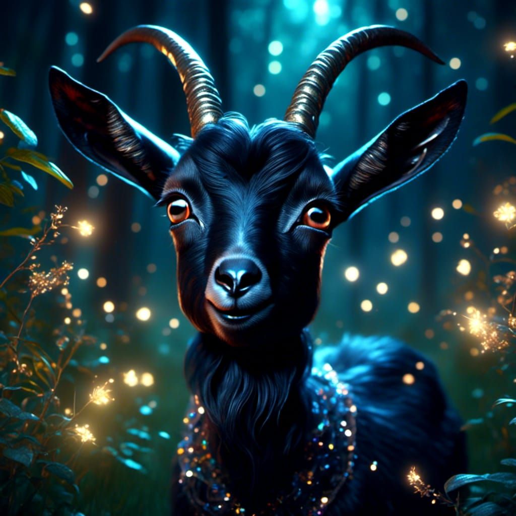 Adorable Goat Portrait in Dark Fairytale Forest
