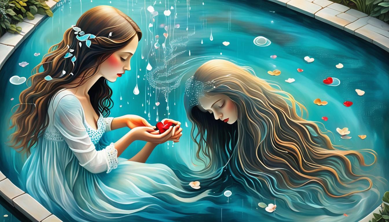 Inspirational Digital Art Collage: Woman and Broken Heart