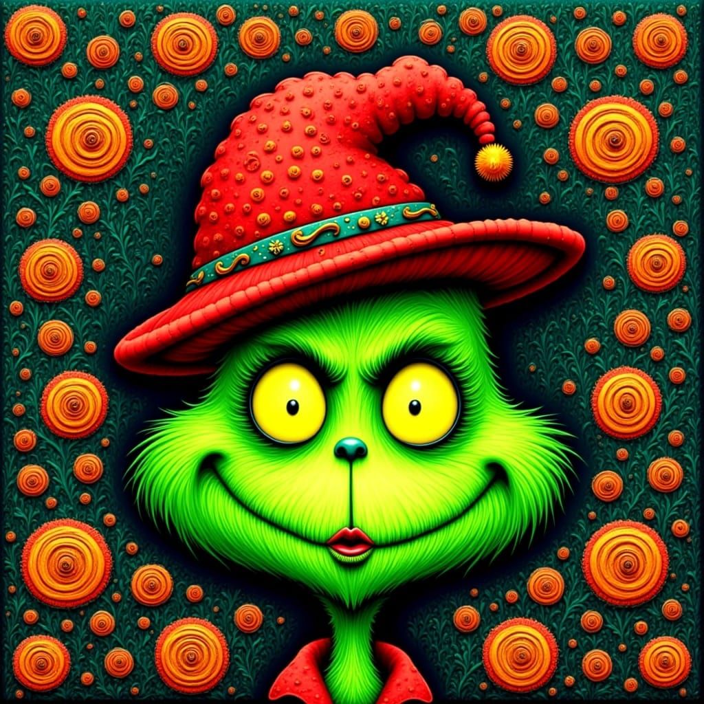 Whimsical Surreal Portrait in Textured Pointillism Style