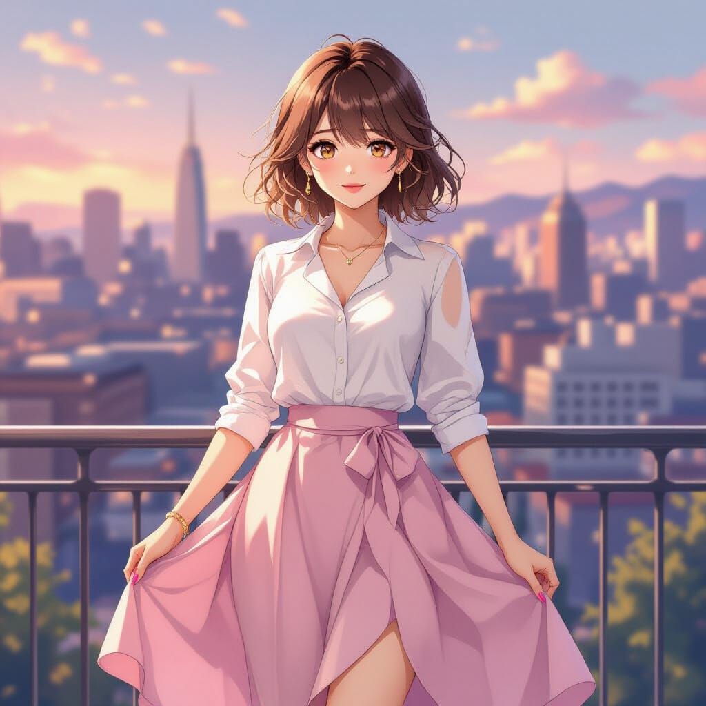 Anime Boy in Pink Skirt, Makoto Shinkai Style