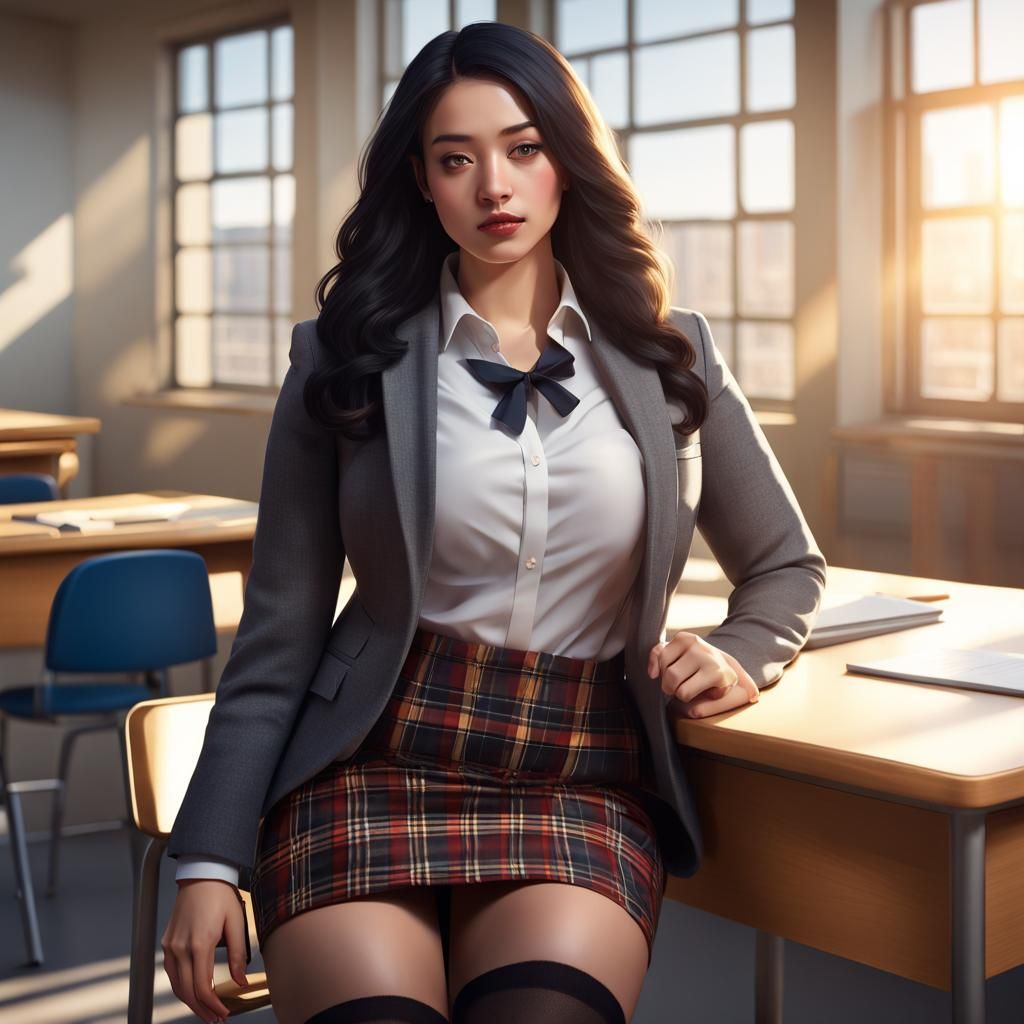 Classroom Scene of Young Woman in 3D Render