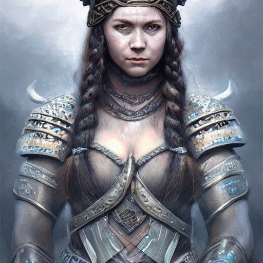 Female Viking Warrior Portrait in Expressionist Style