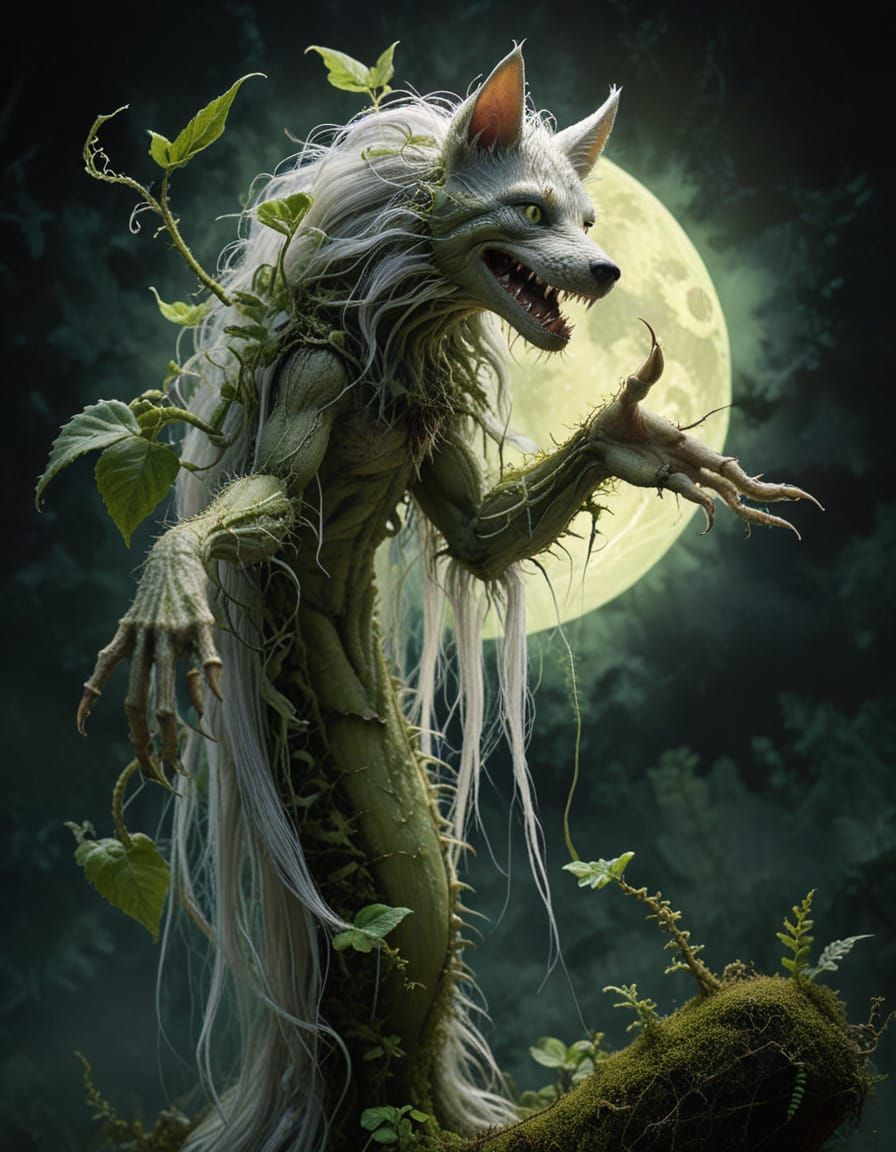 Carnivorous Wolf Plant Under Moonlight