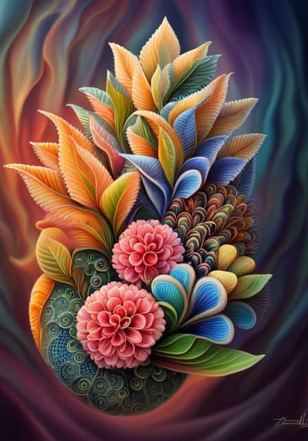 Lively Flowers in Biomorphic Cloisonnist Style