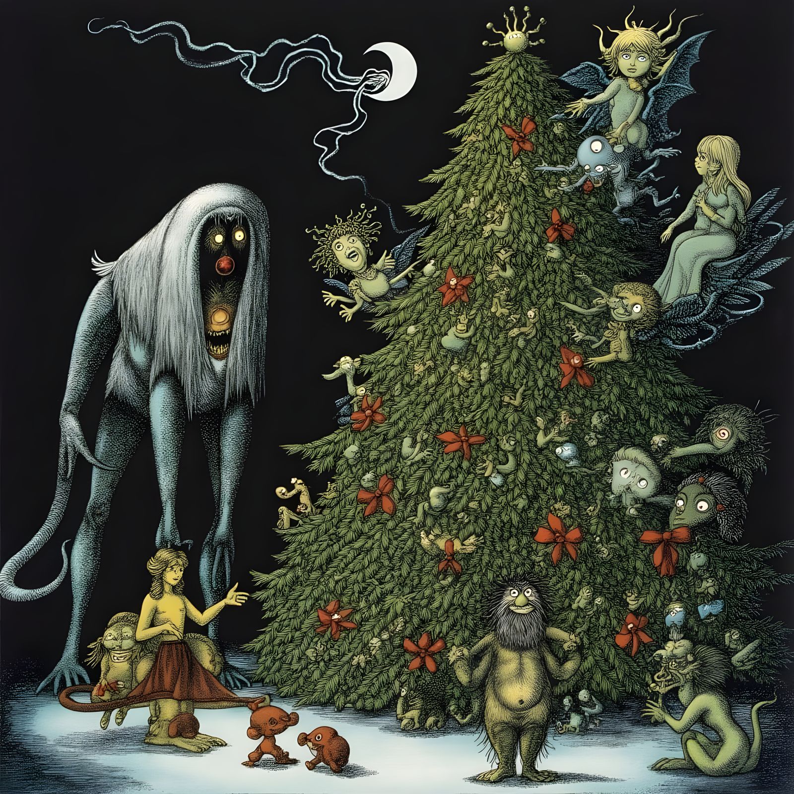 Ethereal Christmas Horror in a Haunting Nostalgic Style