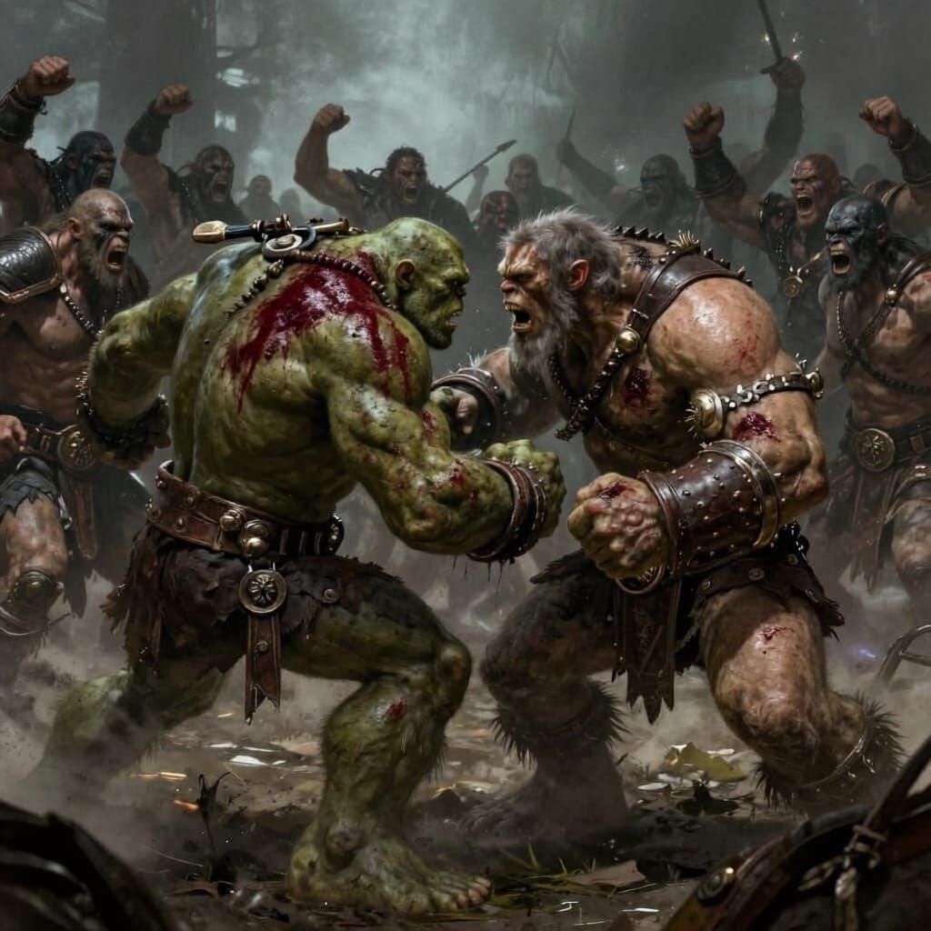 Epic Orc Battle to the Death with Cheering Crowd