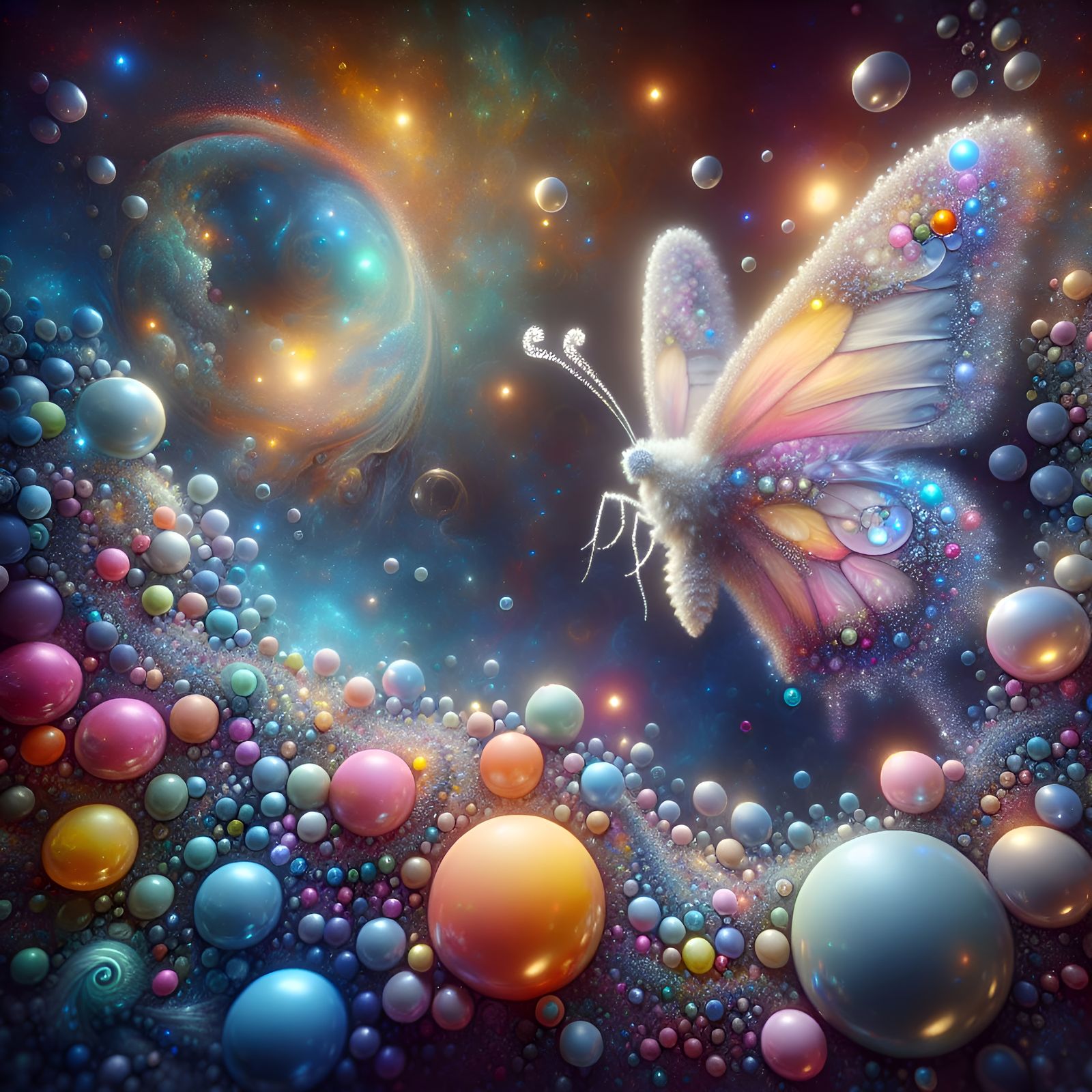 Butterfly Surrounded by Bubbles in Dreamy Photograph
