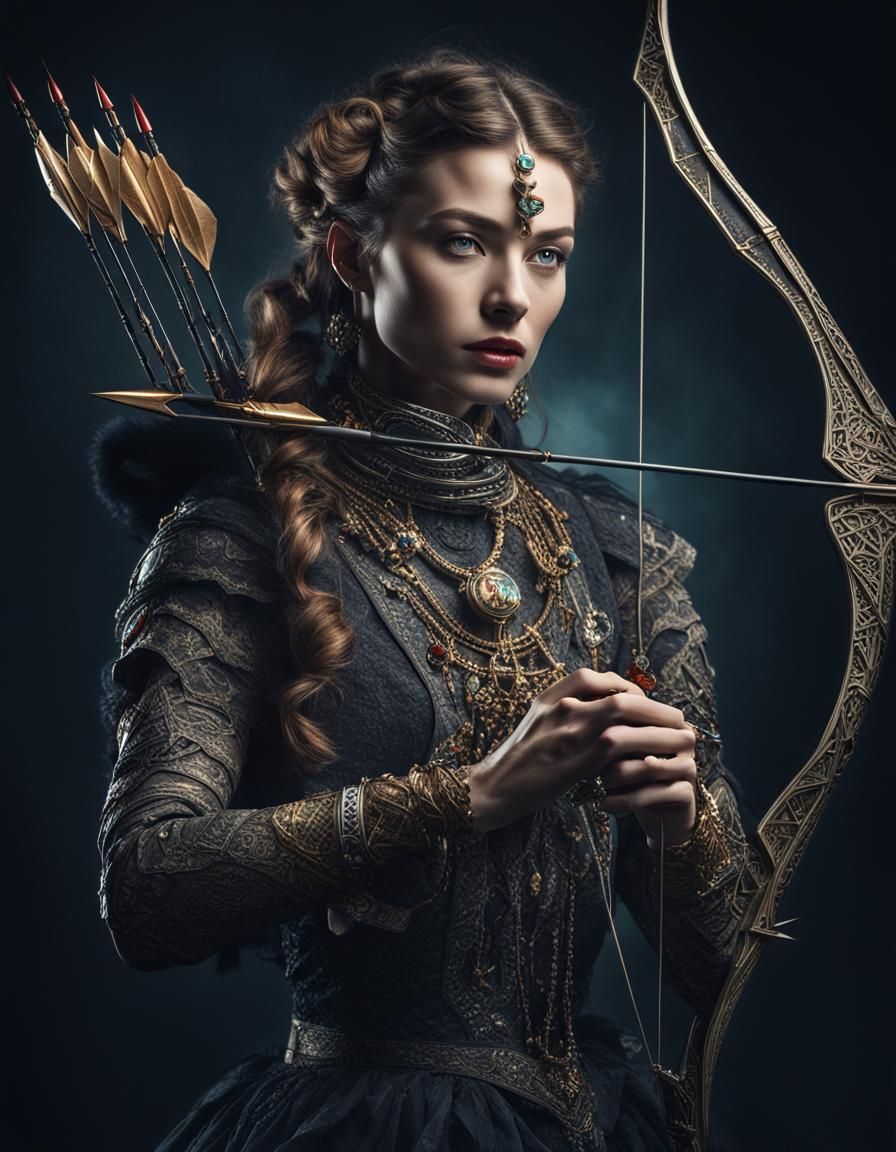 Hyperrealistic Surrealist Archer Portrait in HDR