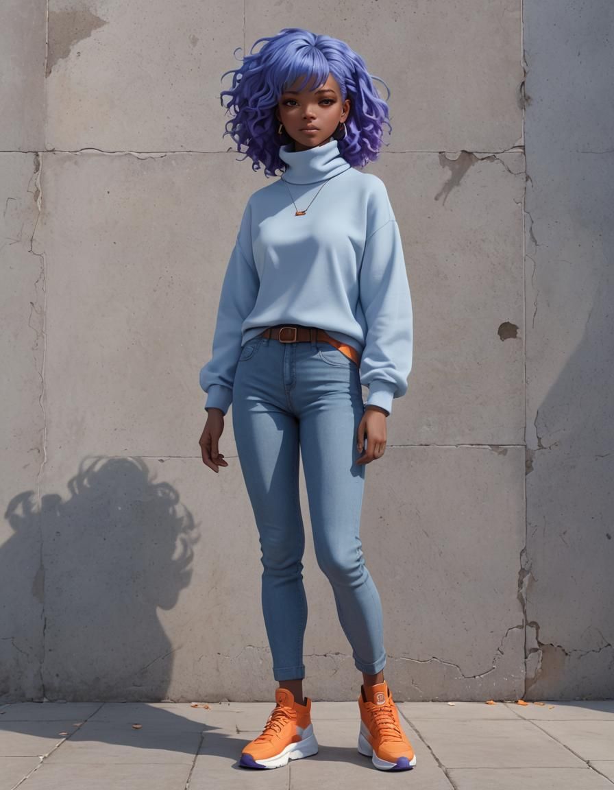 Anime Style Portrait of a Girl with Blue Hair