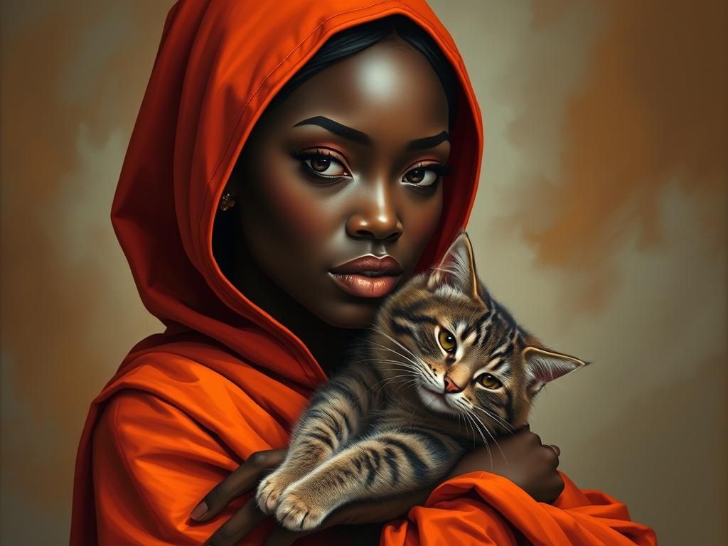 Surreal Portrait of Woman with Cat in Cubist Style