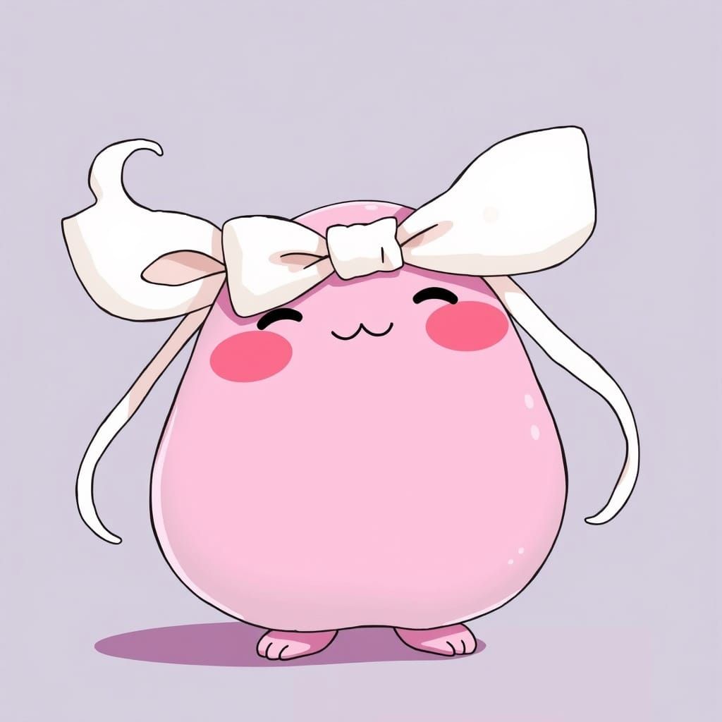 Blob Character with Bow in Whimsical Style