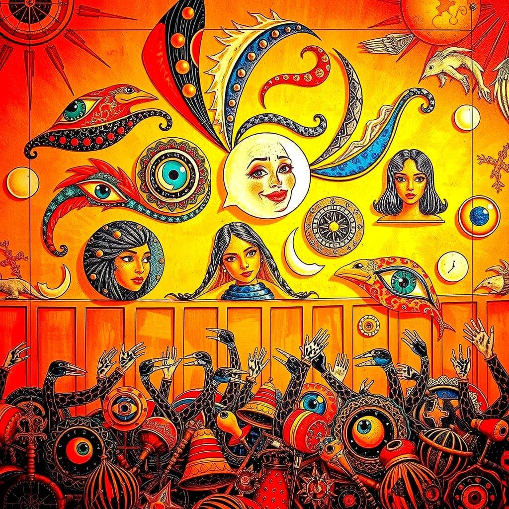 Surreal, Maximalist Masterpiece in Vibrant Triadic Colors