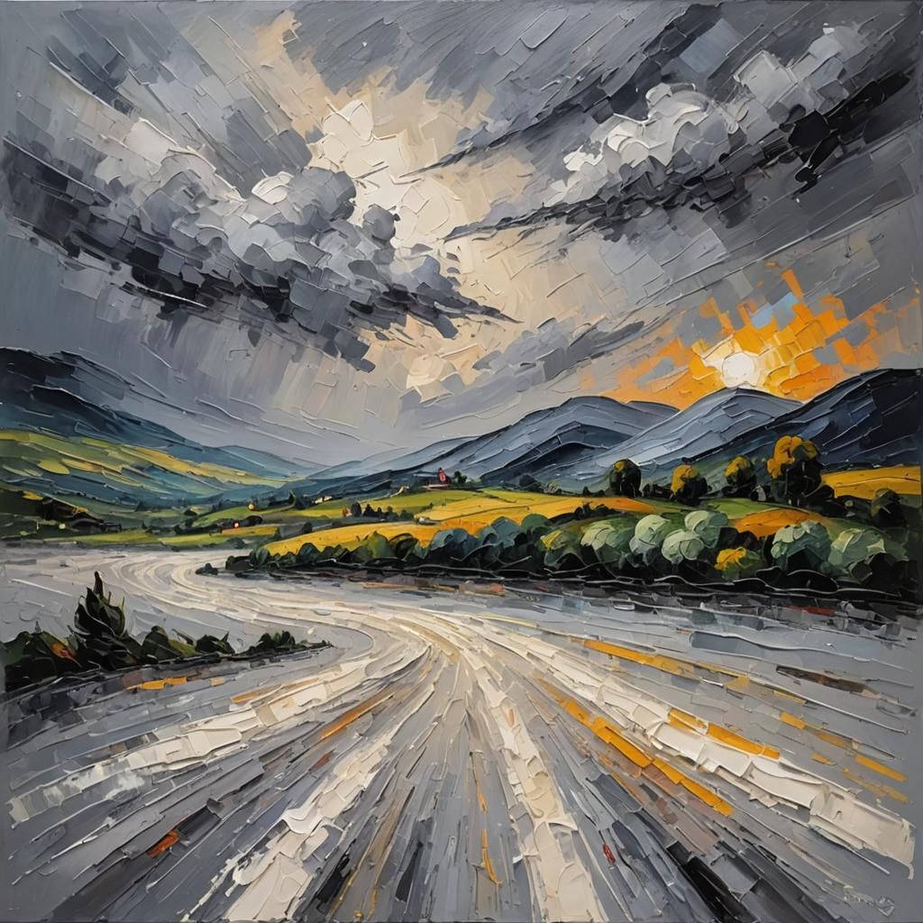 Expressionist Grey Storm Impasto Oil Painting