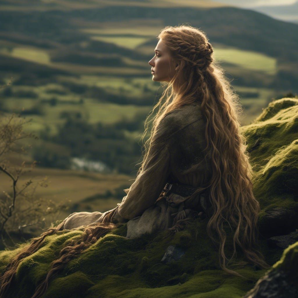 Celtic Woman on Aisling Hill in Golden Light